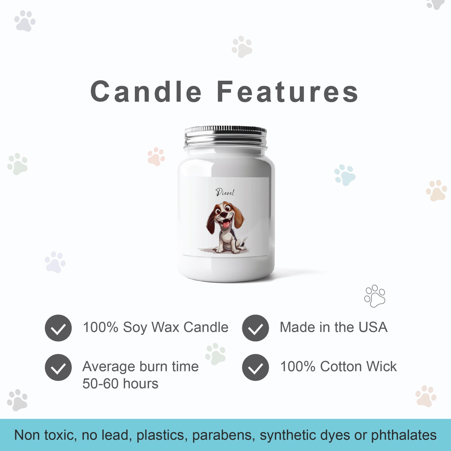 Personalized Dog Candle With Pet Portrait in Caricature Style + Name