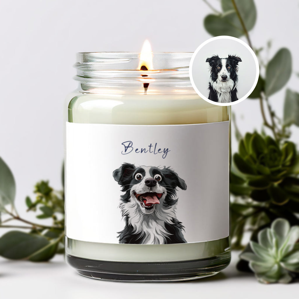 Personalized Dog Candle With Pet Portrait in Caricature Style + Name