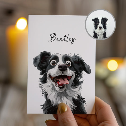 Custom Greeting Card With Pet Portrait in Caricature Style