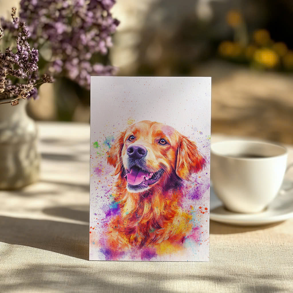 Custom Greeting Card With Pet Portrait in Watercolor Style