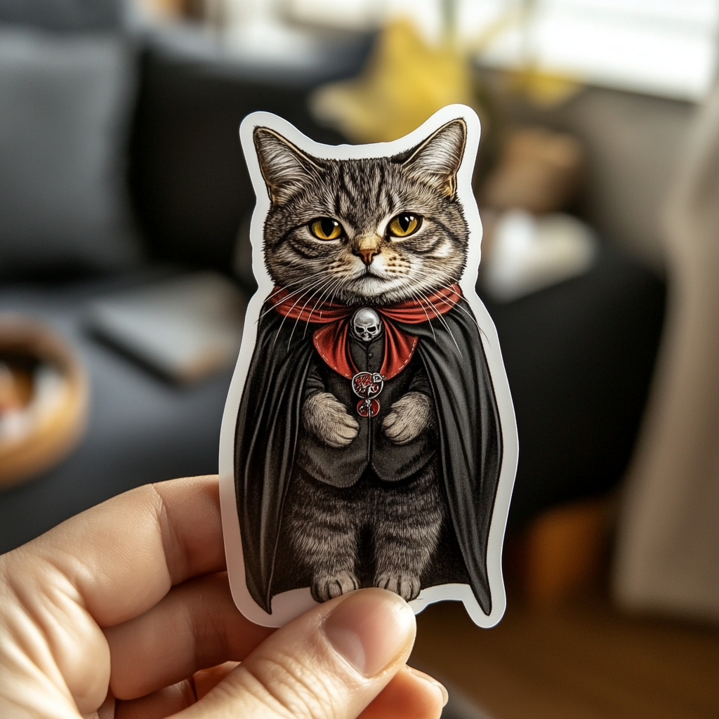 Custom Sticker Using Pet Photo with Halloween Costume (Dracula or Witch)