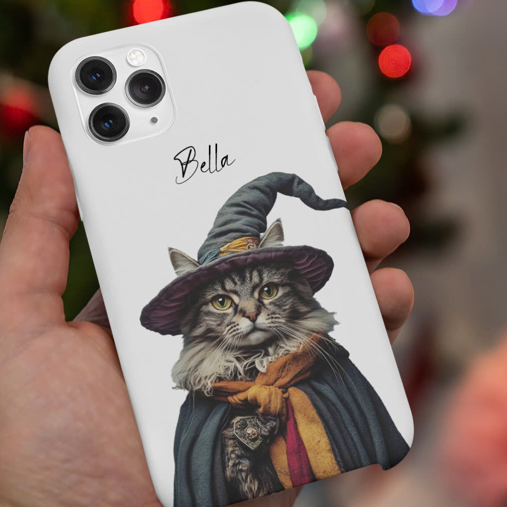 Custom Pet Phone Case Using Pet Photo With Halloween Costume (Dracula or Witch) + Name