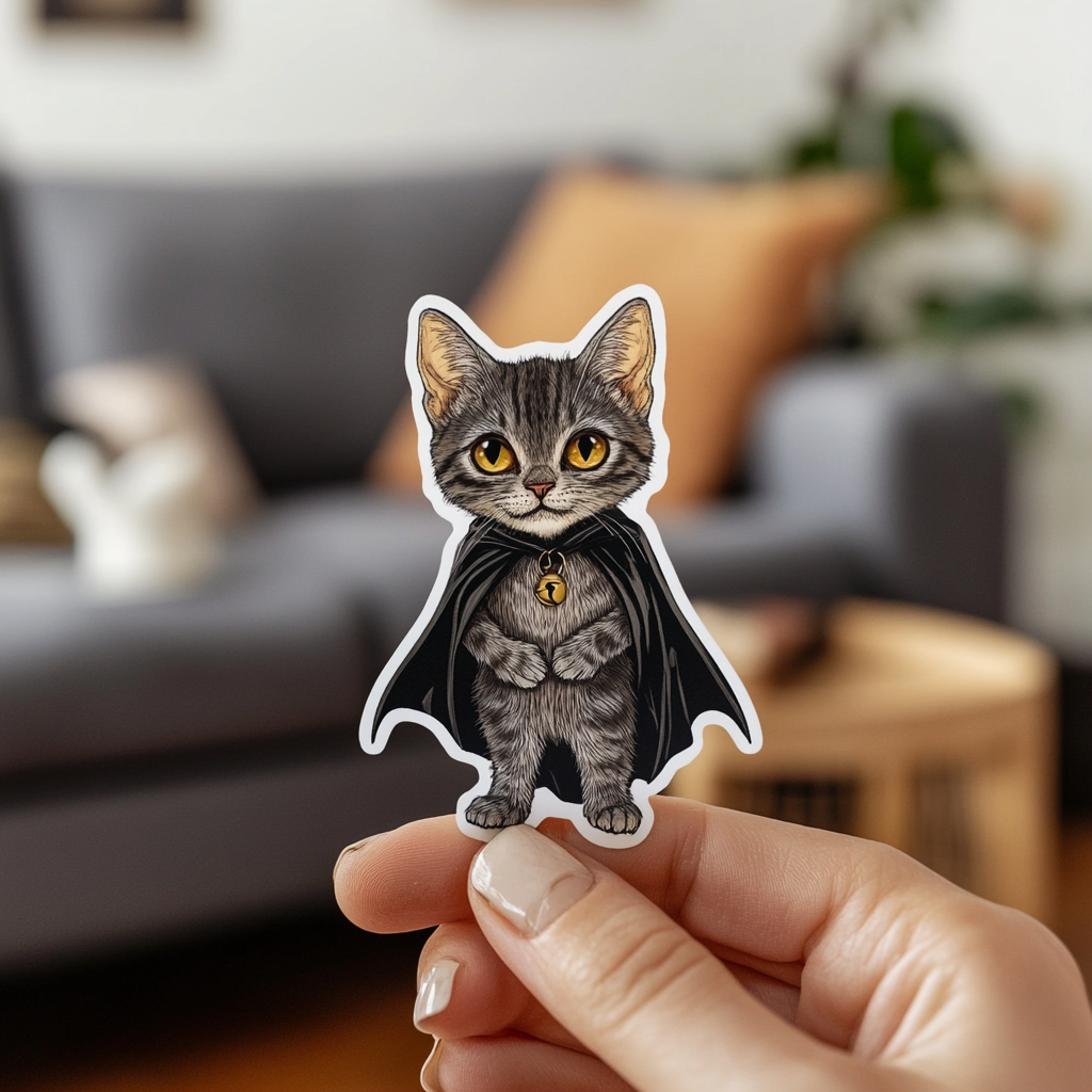 Custom Sticker Using Pet Photo with Halloween Costume (Dracula or Witch)