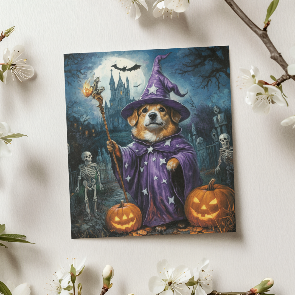 Custom Greeting Card With Pet Portrait in Halloween Costume