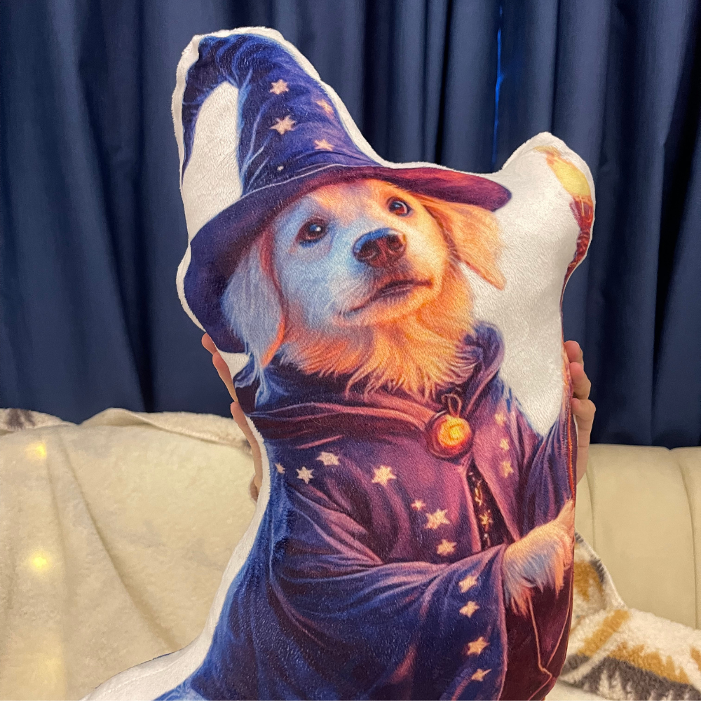 Custom Pet Shaped Pillow with Pet On Halloween Costume (Witch or Dracula)