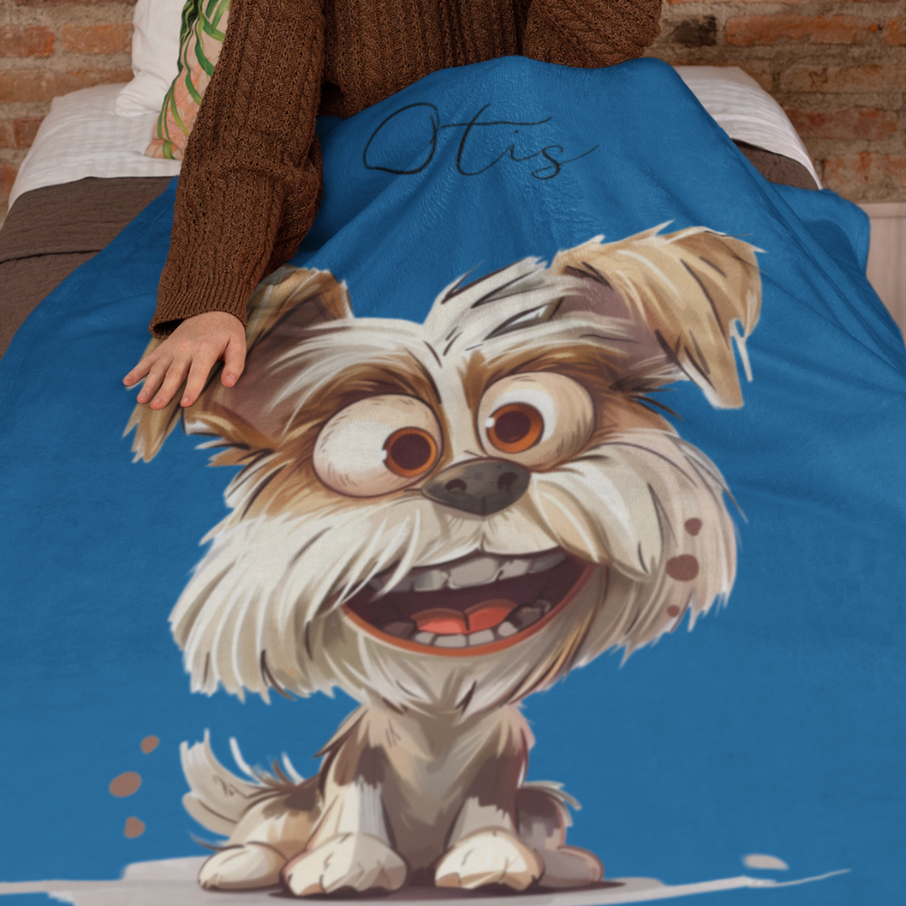 Personalized Pet Blanket With Pet Portrait In Caricature Style