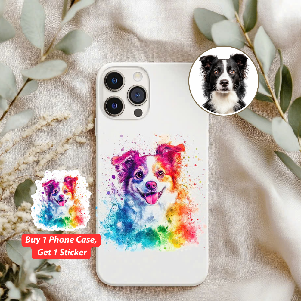 Custom Pet Phone Case with Pet Photo + Pet Name in Watercolor Style