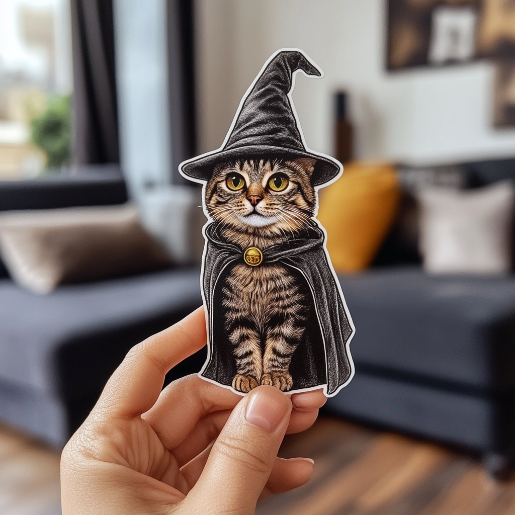 Custom Sticker Using Pet Photo with Halloween Costume (Dracula or Witch)