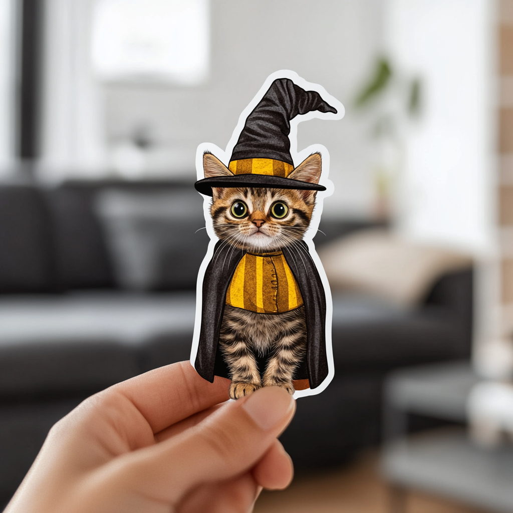 Custom Sticker Using Pet Photo with Halloween Costume (Dracula or Witch)