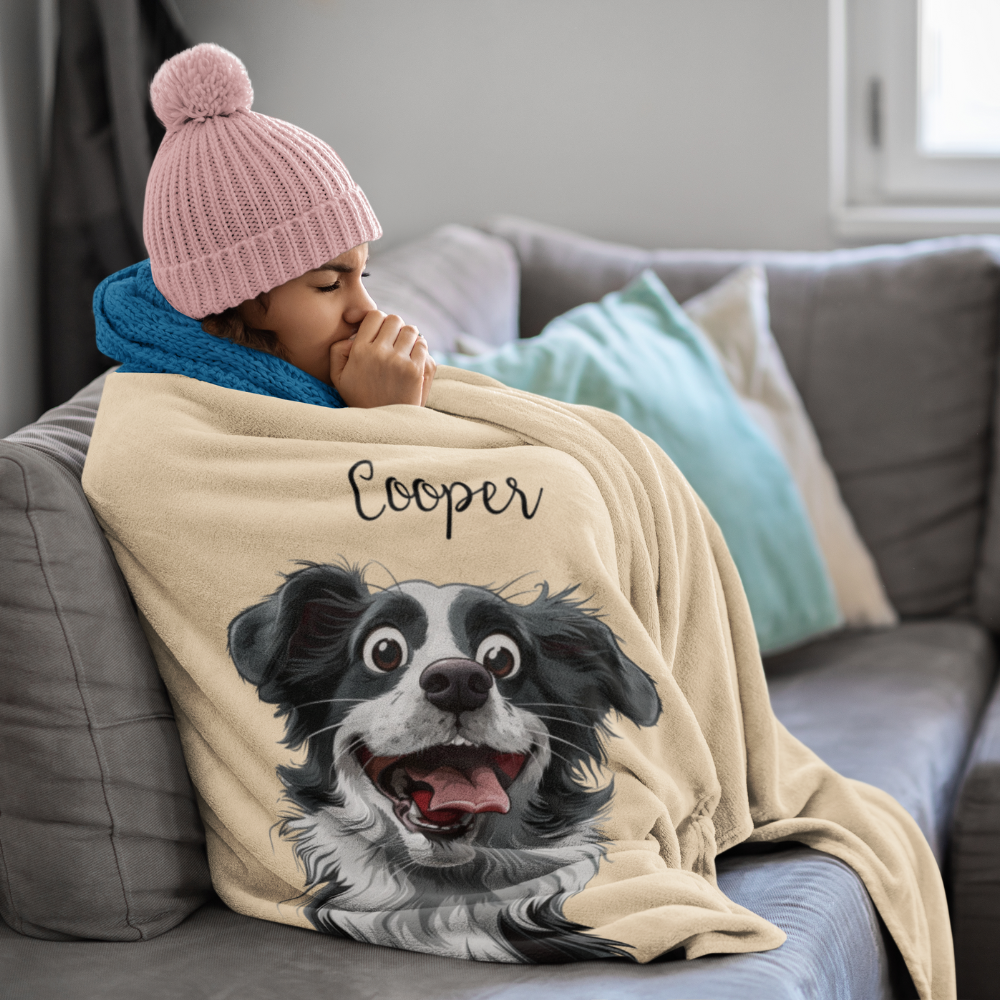 Personalized Pet Blanket With Pet Portrait In Caricature Style