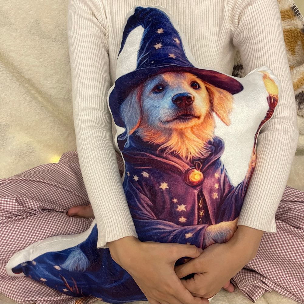 Custom Pet Shaped Pillow with Pet On Halloween Costume (Witch or Dracula)