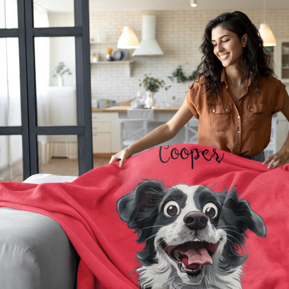 Personalized Pet Blanket With Pet Portrait In Caricature Style