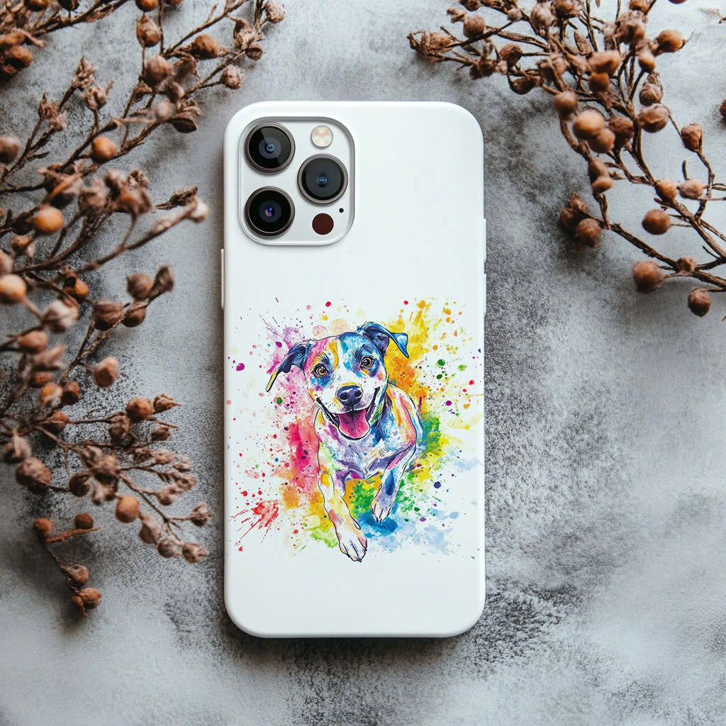 Custom Pet Phone Case with Pet Photo + Pet Name in Watercolor Style