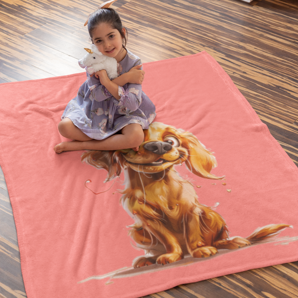 Personalized Pet Blanket With Pet Portrait In Caricature Style