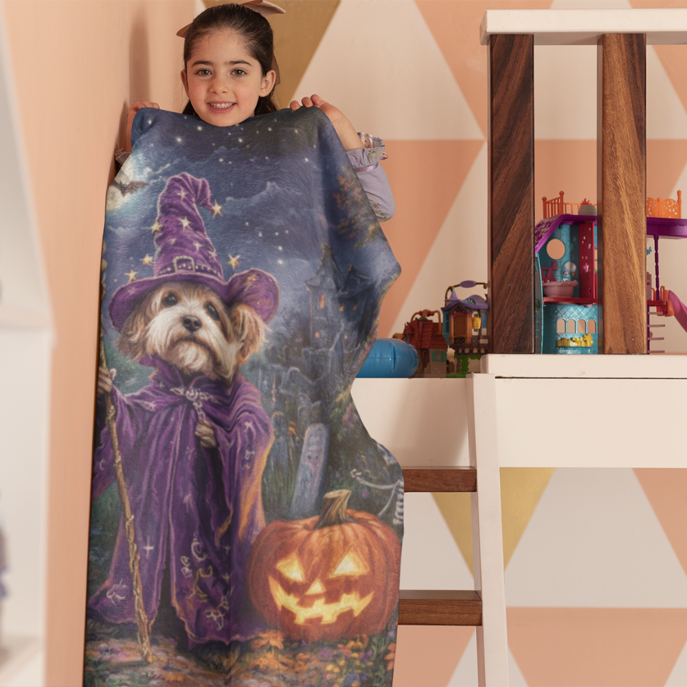 Custom Blanket Using Pet Portrait in Halloween Costume