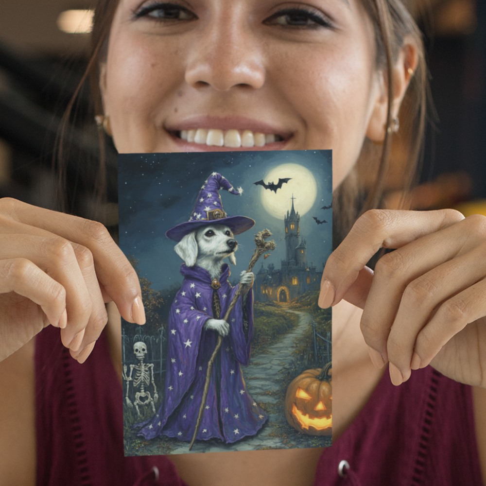 Custom Greeting Card With Pet Portrait in Halloween Costume