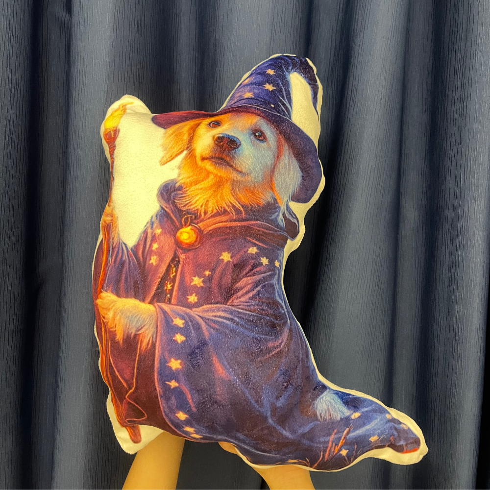 Custom Pet Shaped Pillow with Pet On Halloween Costume (Witch or Dracula)