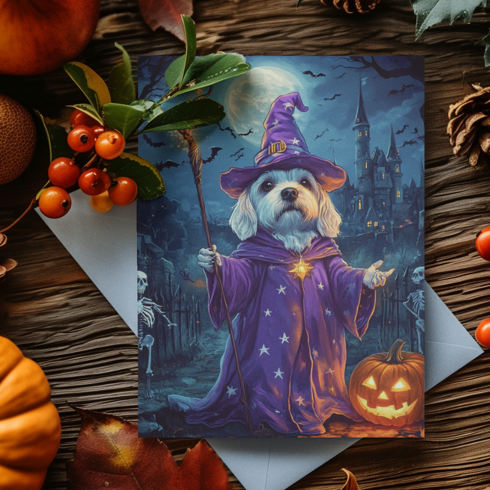 Custom Greeting Card With Pet Portrait in Halloween Costume