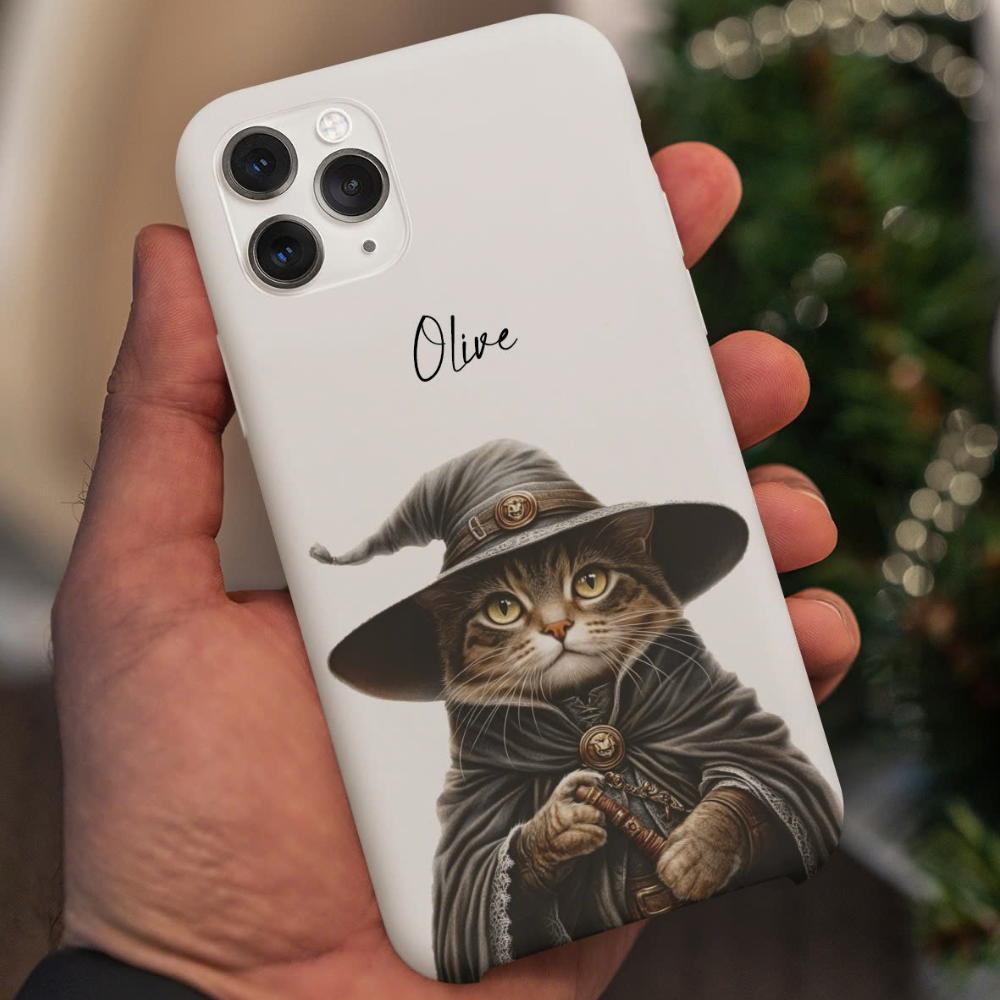 Custom Pet Phone Case Using Pet Photo With Halloween Costume (Dracula or Witch) + Name