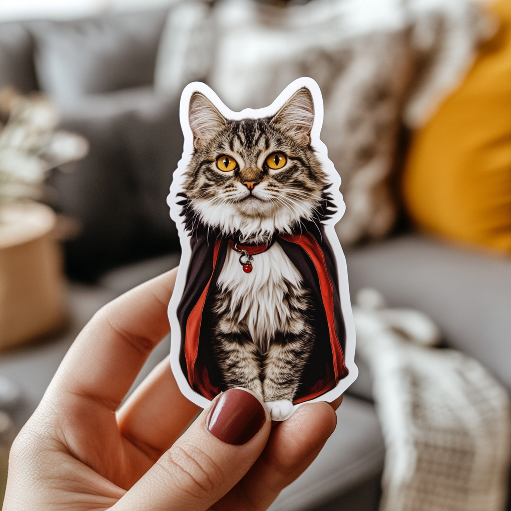 Custom Sticker Using Pet Photo with Halloween Costume (Dracula or Witch)