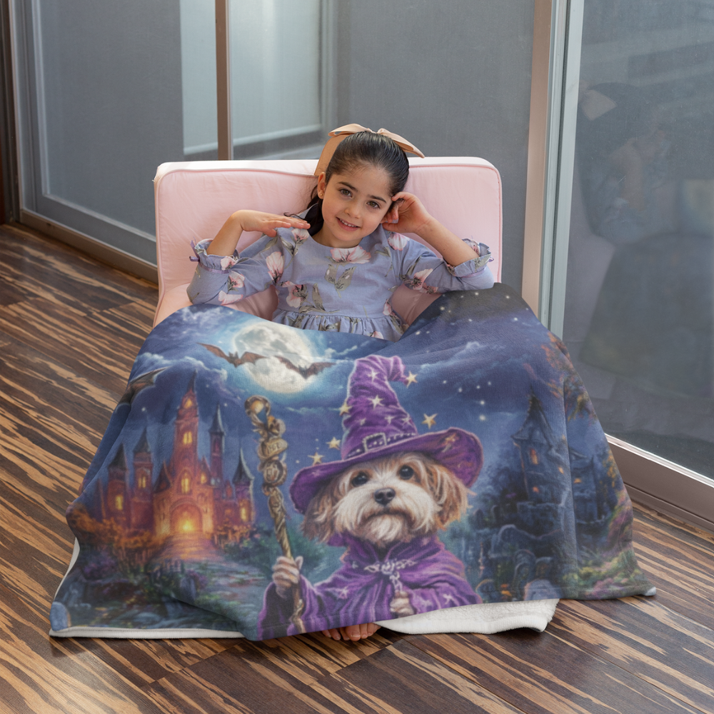 Custom Blanket Using Pet Portrait in Halloween Costume