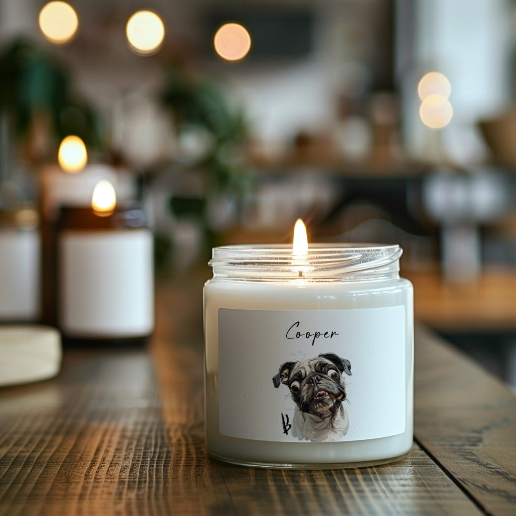 Personalized Dog Candle With Pet Portrait in Caricature Style + Name